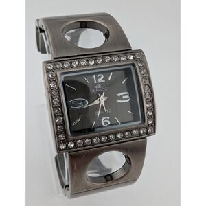 Denacci Watch Women 26mm Gray Case Hinge Bangle Band Rhinestones- New Battery